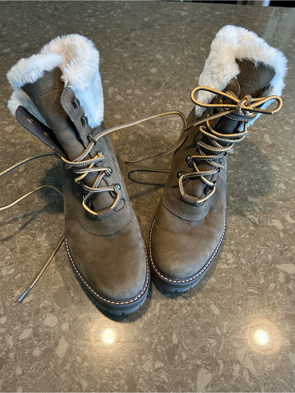Timberland Women’s Olive Fur-Trim Lace-Up Boots